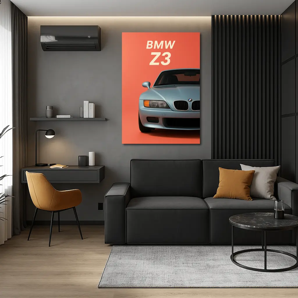 BMW Z3 Front View Coral Background Art – Wall Art