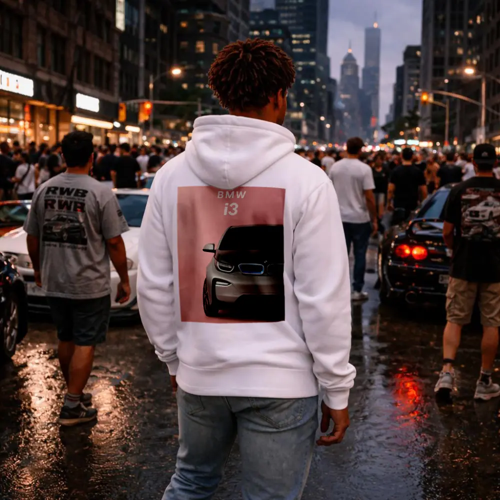 BMW i3 Electric Car Pink Background Art – Hoodies