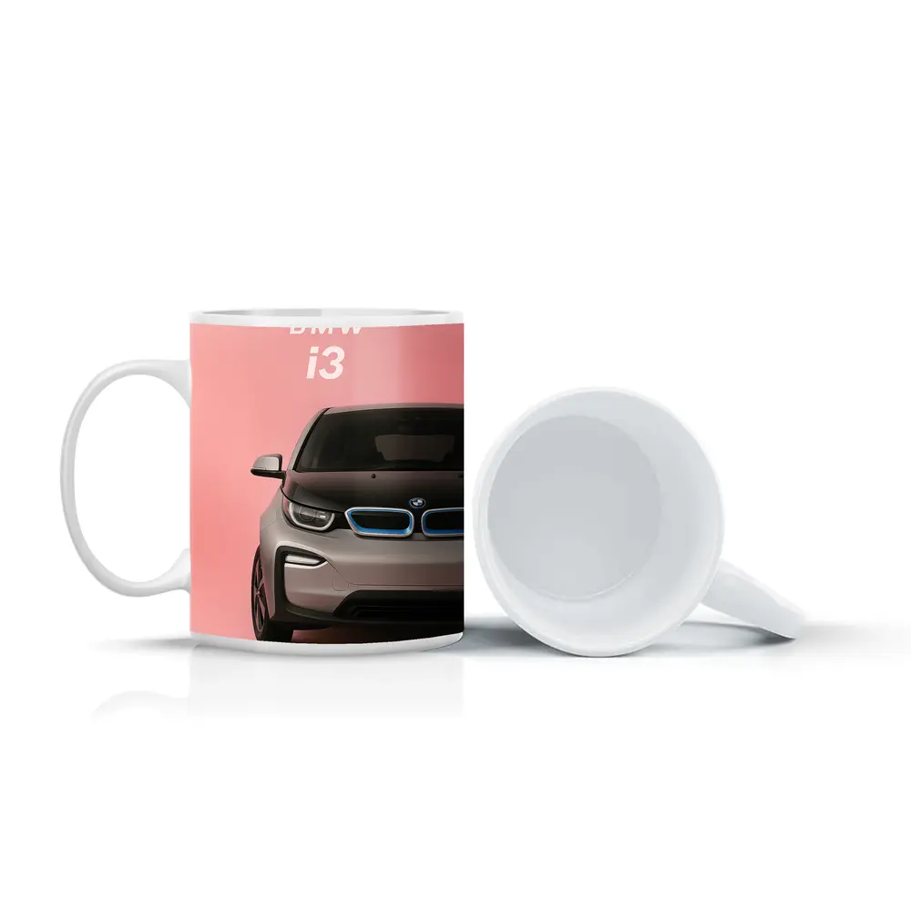 BMW i3 Electric Car Pink Background Art – Mugs