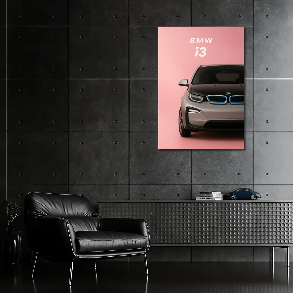 BMW i3 Electric Car Pink Background Art – Wall Art