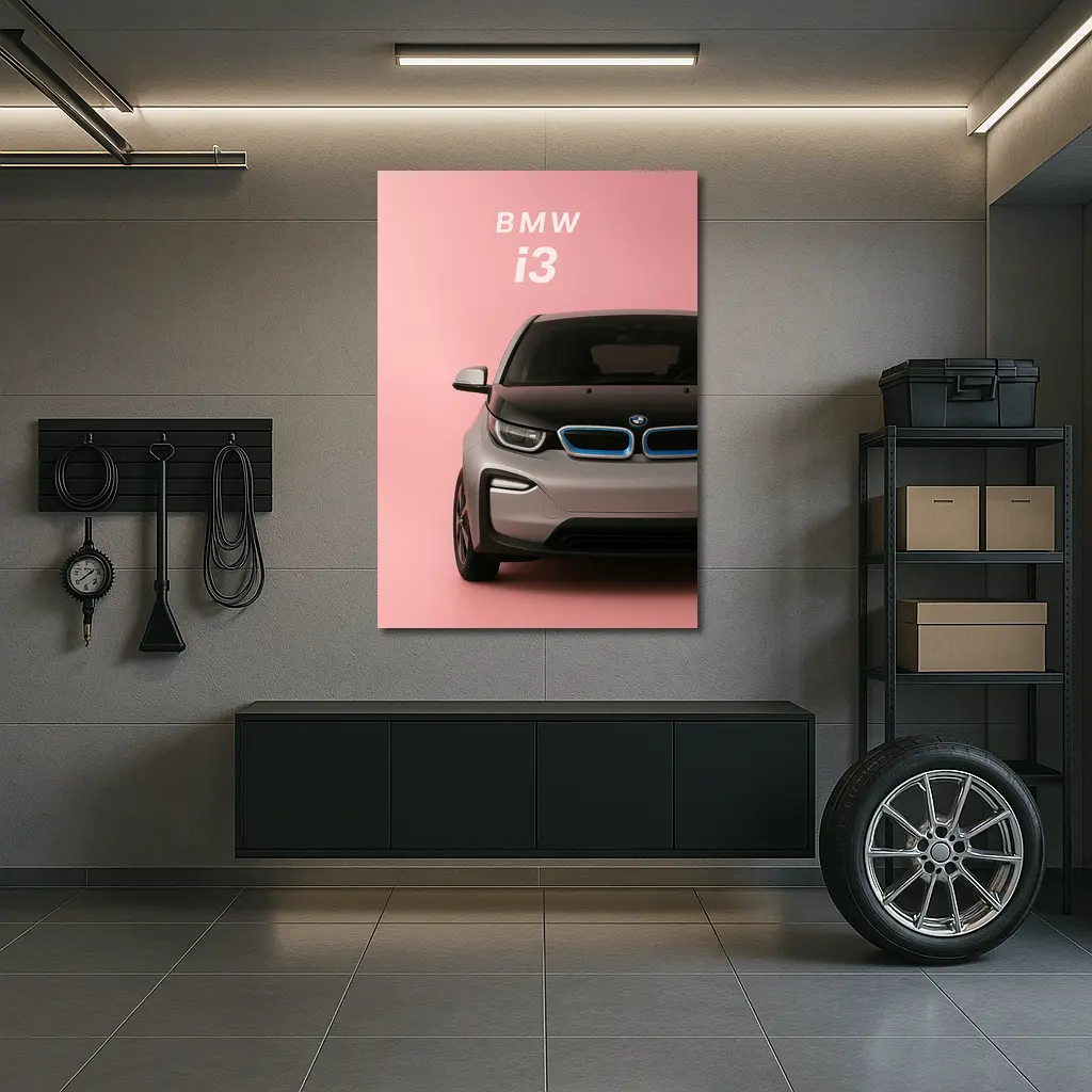 BMW i3 Electric Car Pink Background Art – Wall Art