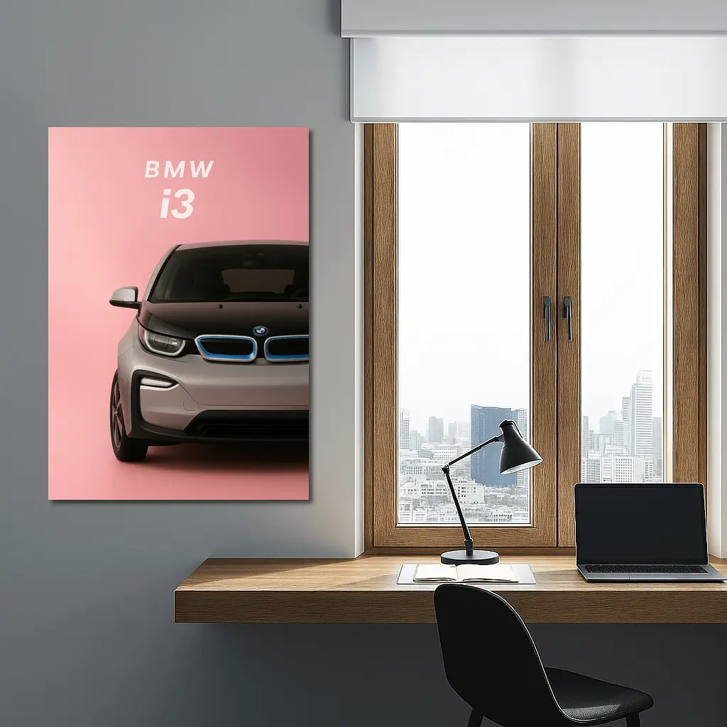 BMW i3 Electric Car Pink Background Art – Wall Art