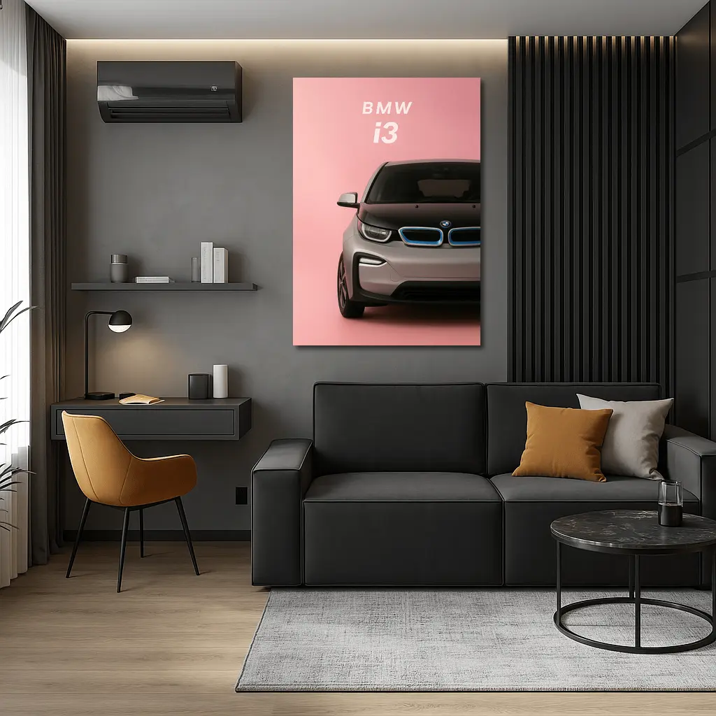 BMW i3 Electric Car Pink Background Art – Wall Art