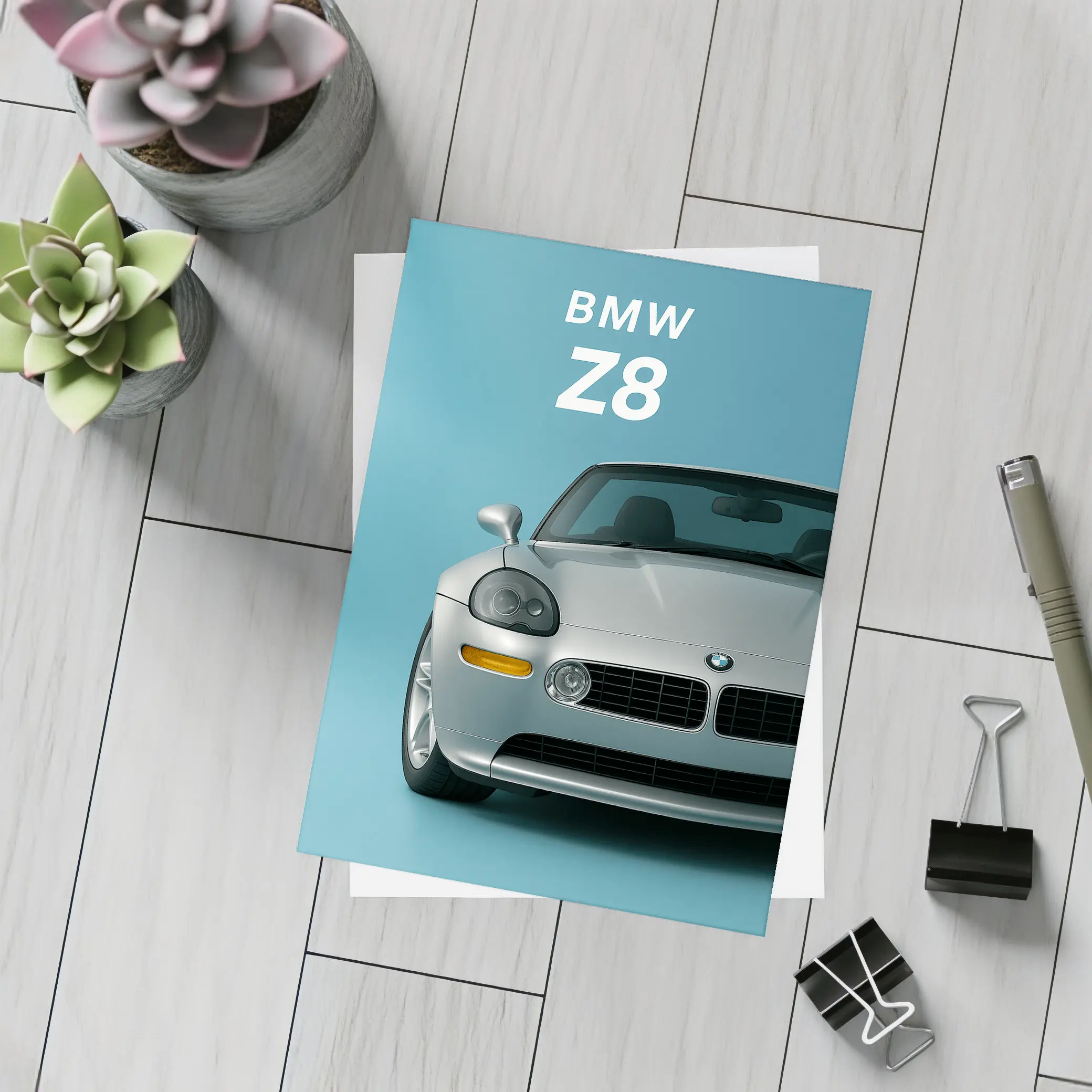 BMW Z8 Silver Car Teal Background – Postcards