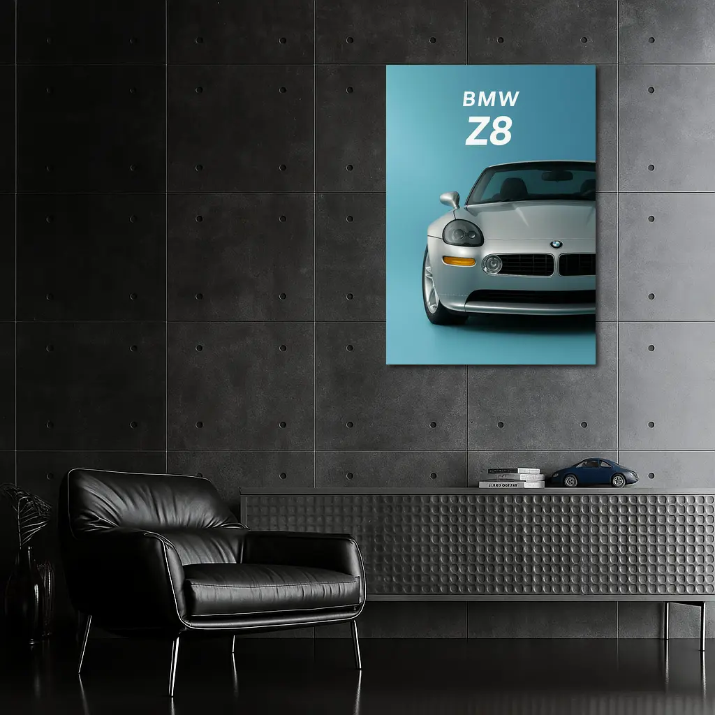 BMW Z8 Silver Car Teal Background – Wall Art