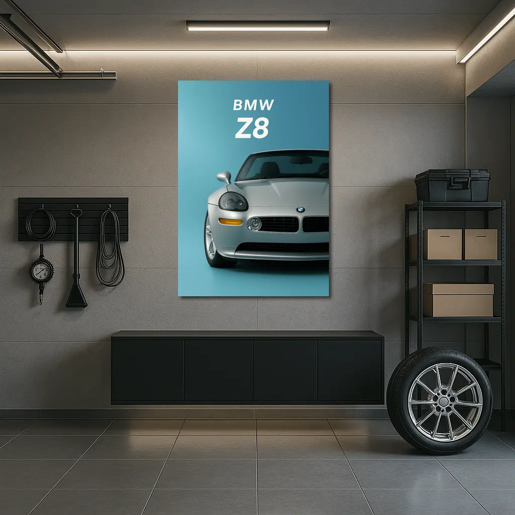 BMW Z8 Silver Car Teal Background – Wall Art