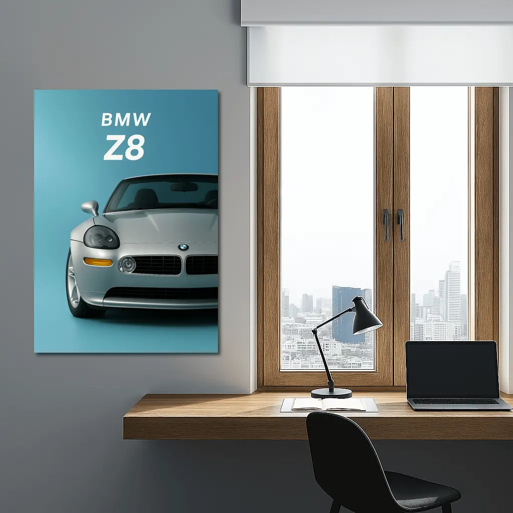 BMW Z8 Silver Car Teal Background – Wall Art