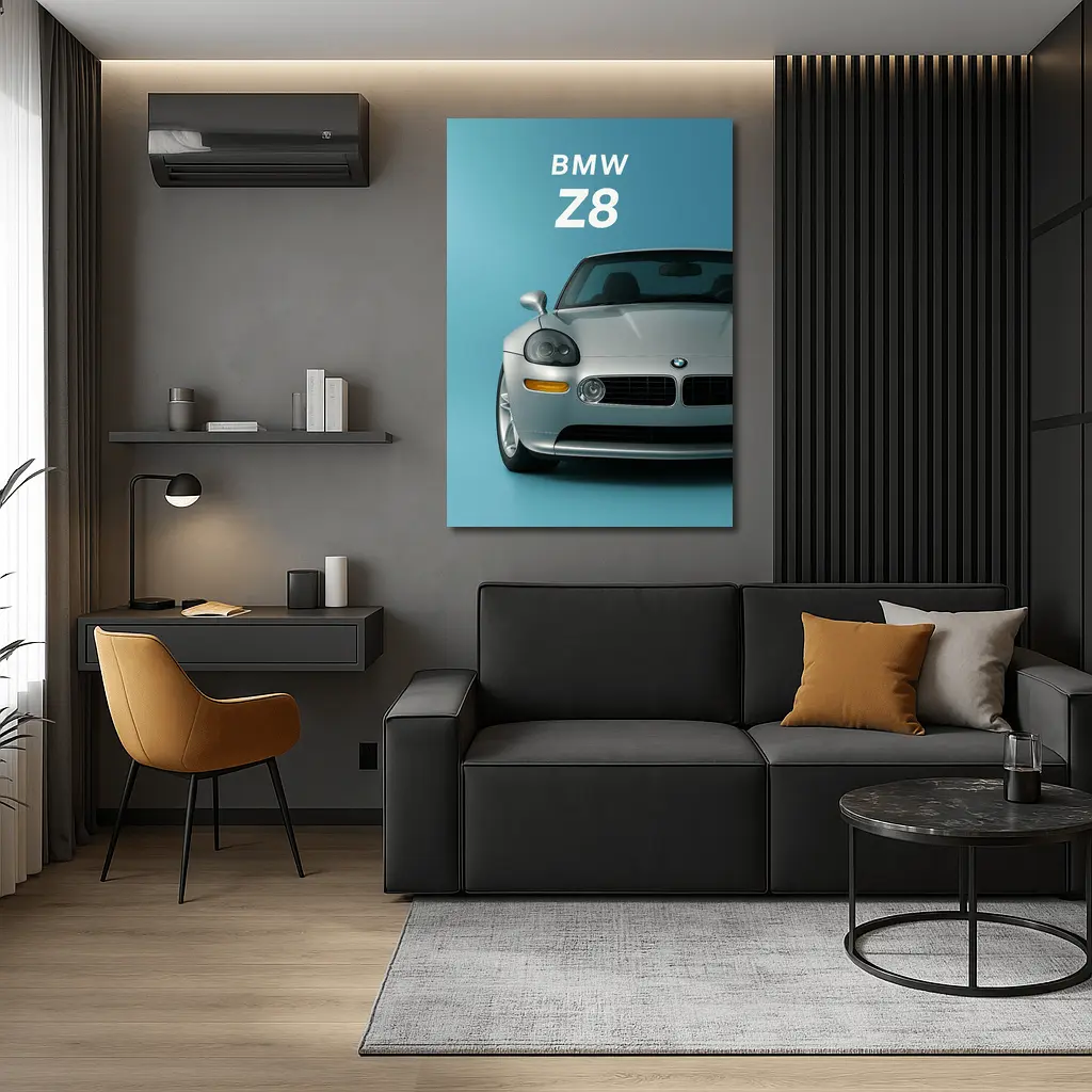 BMW Z8 Silver Car Teal Background – Wall Art