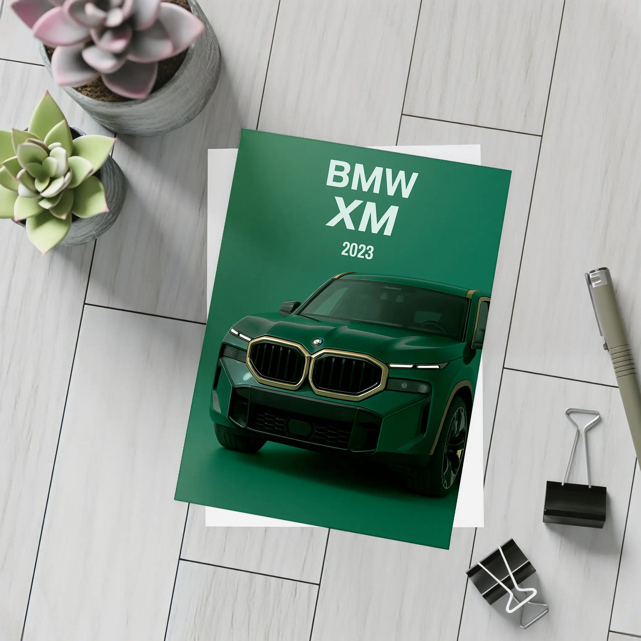 BMW XM Green SUV Dark Background – Postcards