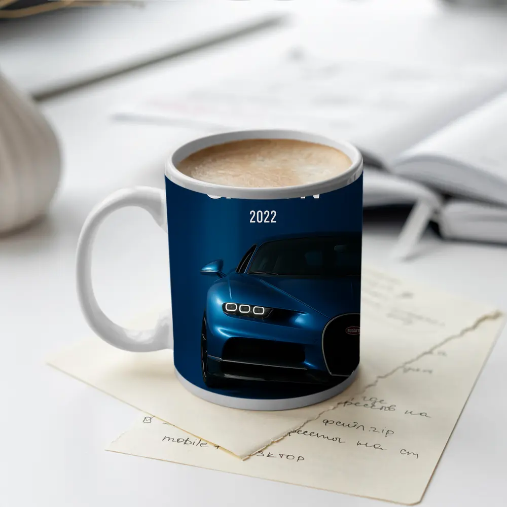 Bugatti Chiron Blue Supercar Dark Background – Mugs