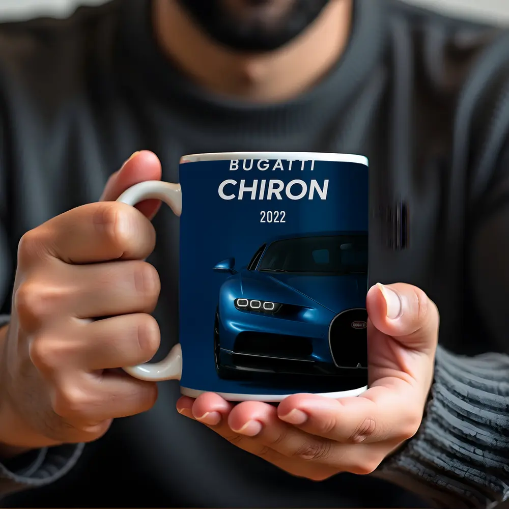 Bugatti Chiron Blue Supercar Dark Background – Mugs