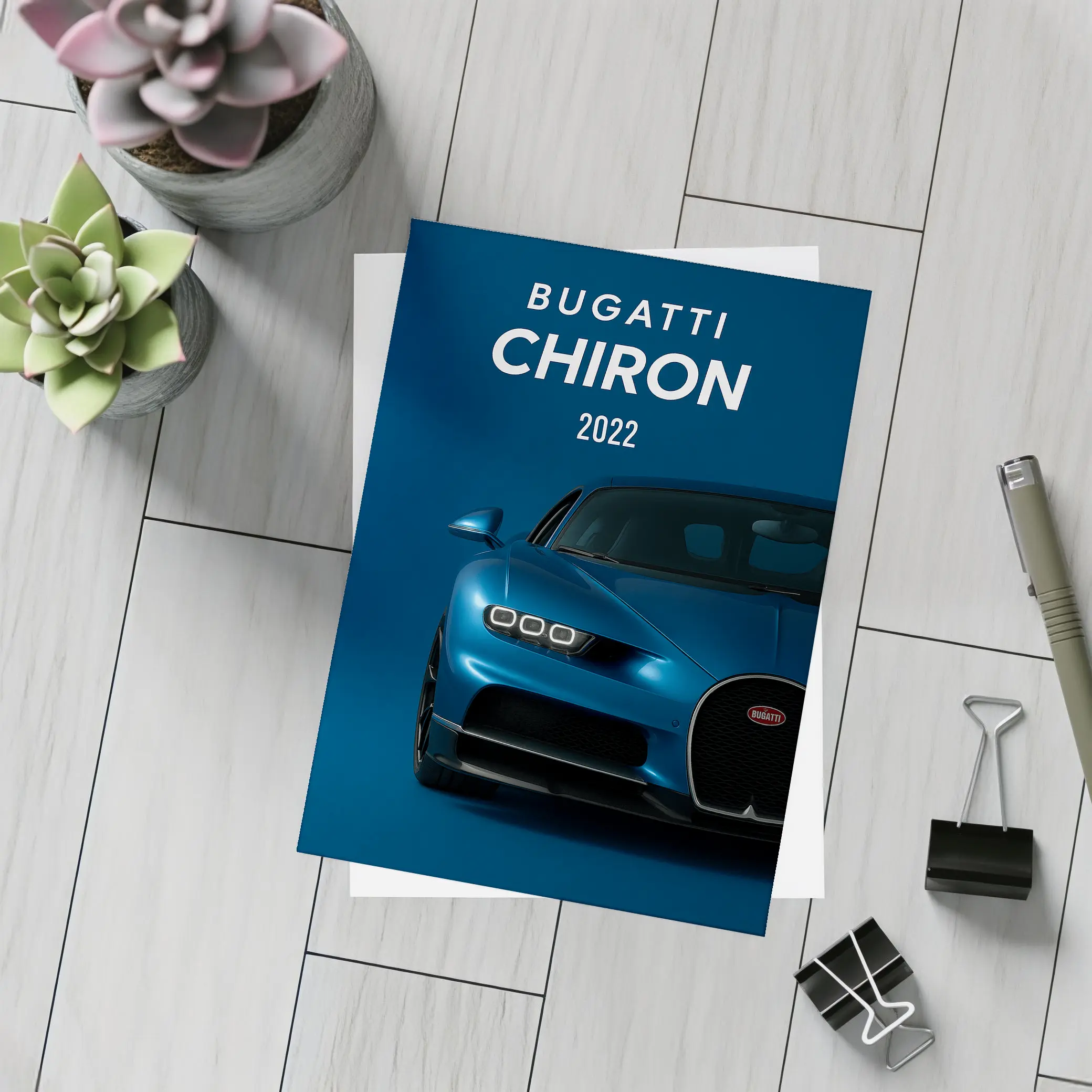 Bugatti Chiron Blue Supercar Dark Background – Postcards