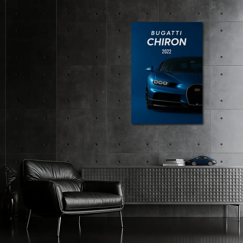 Bugatti Chiron Blue Supercar Dark Background – Wall Art