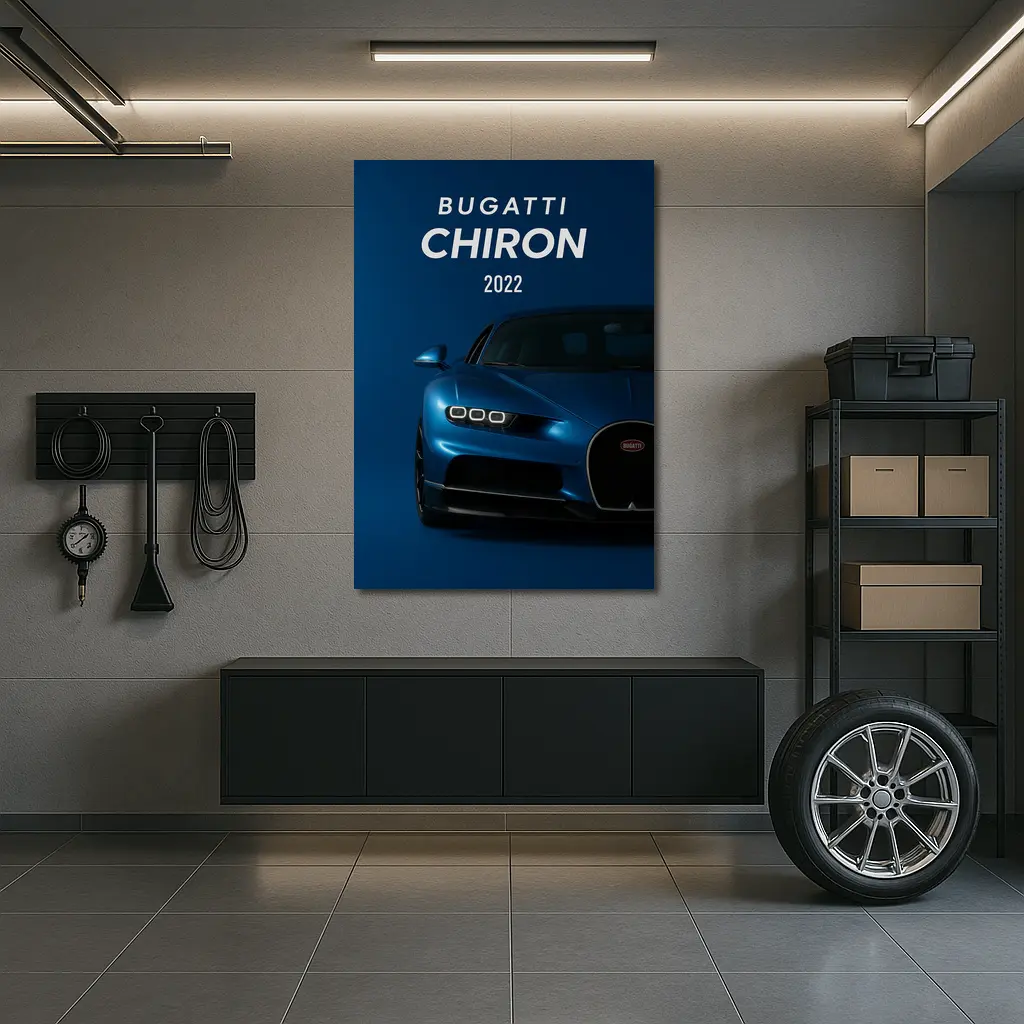 Bugatti Chiron Blue Supercar Dark Background – Wall Art