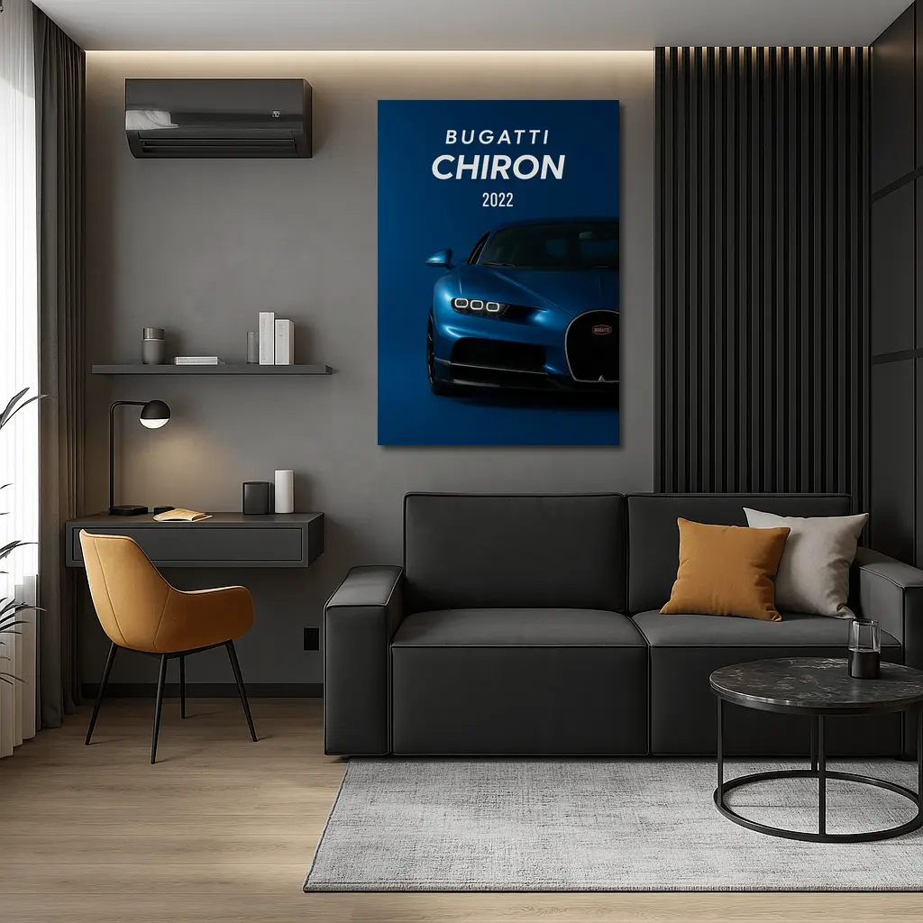 Bugatti Chiron Blue Supercar Dark Background – Wall Art