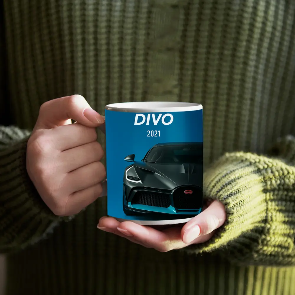Bugatti Divo Front View Blue Background – Mugs