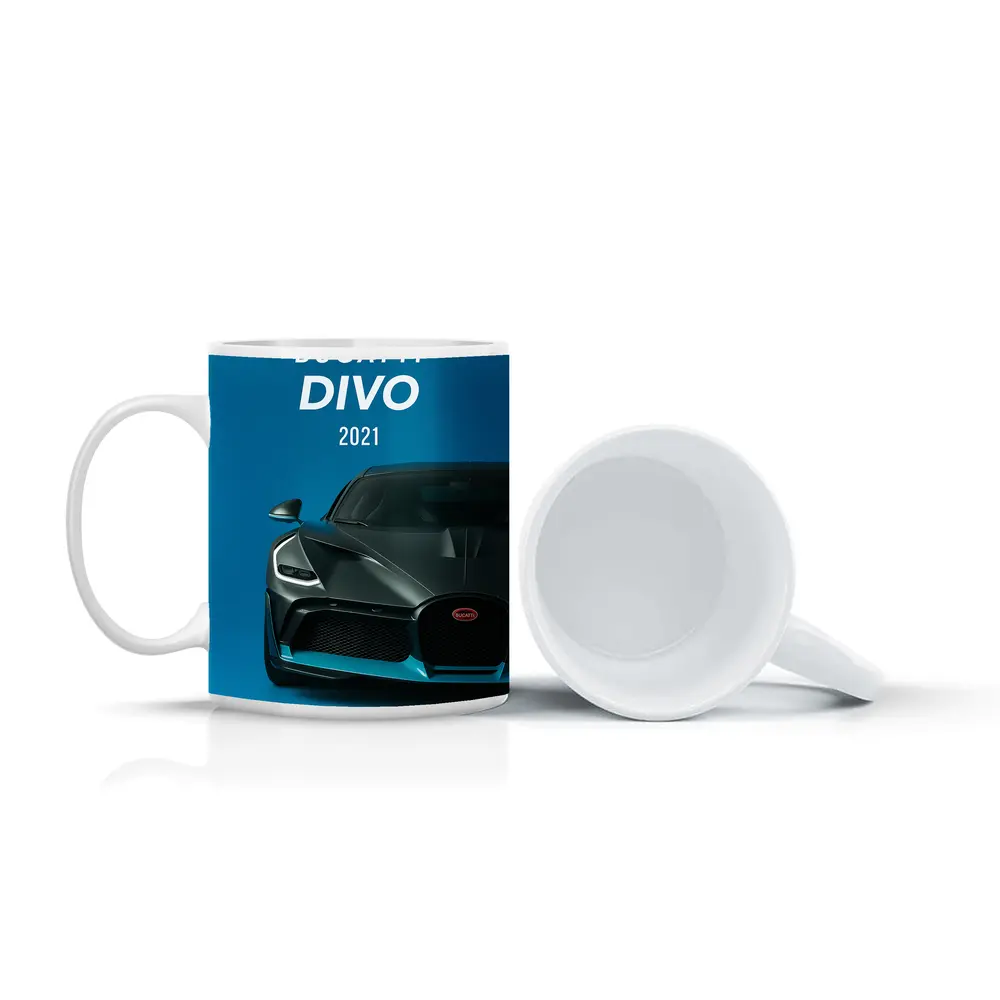 Bugatti Divo Front View Blue Background – Mugs