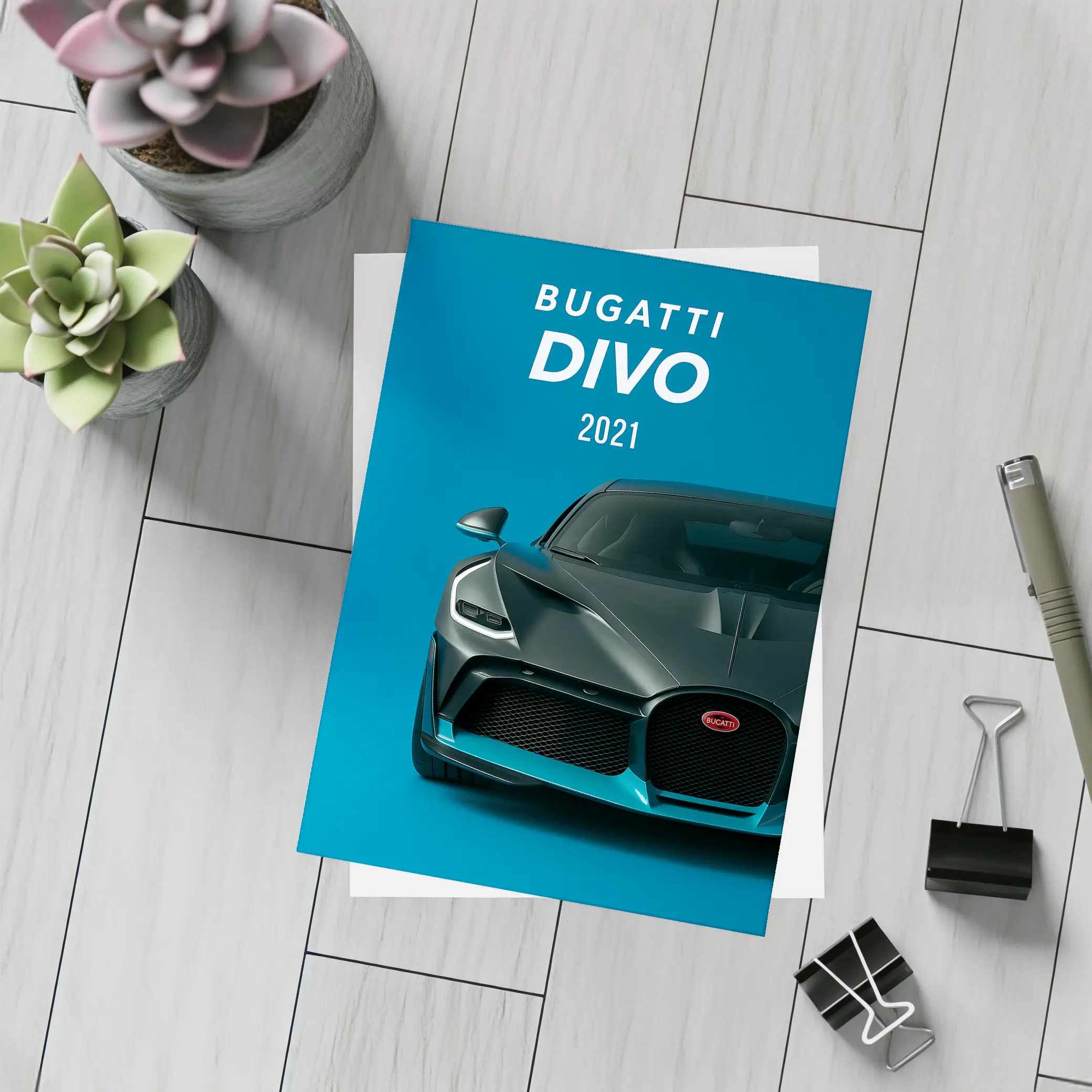 Bugatti Divo Front View Blue Background – Postcards
