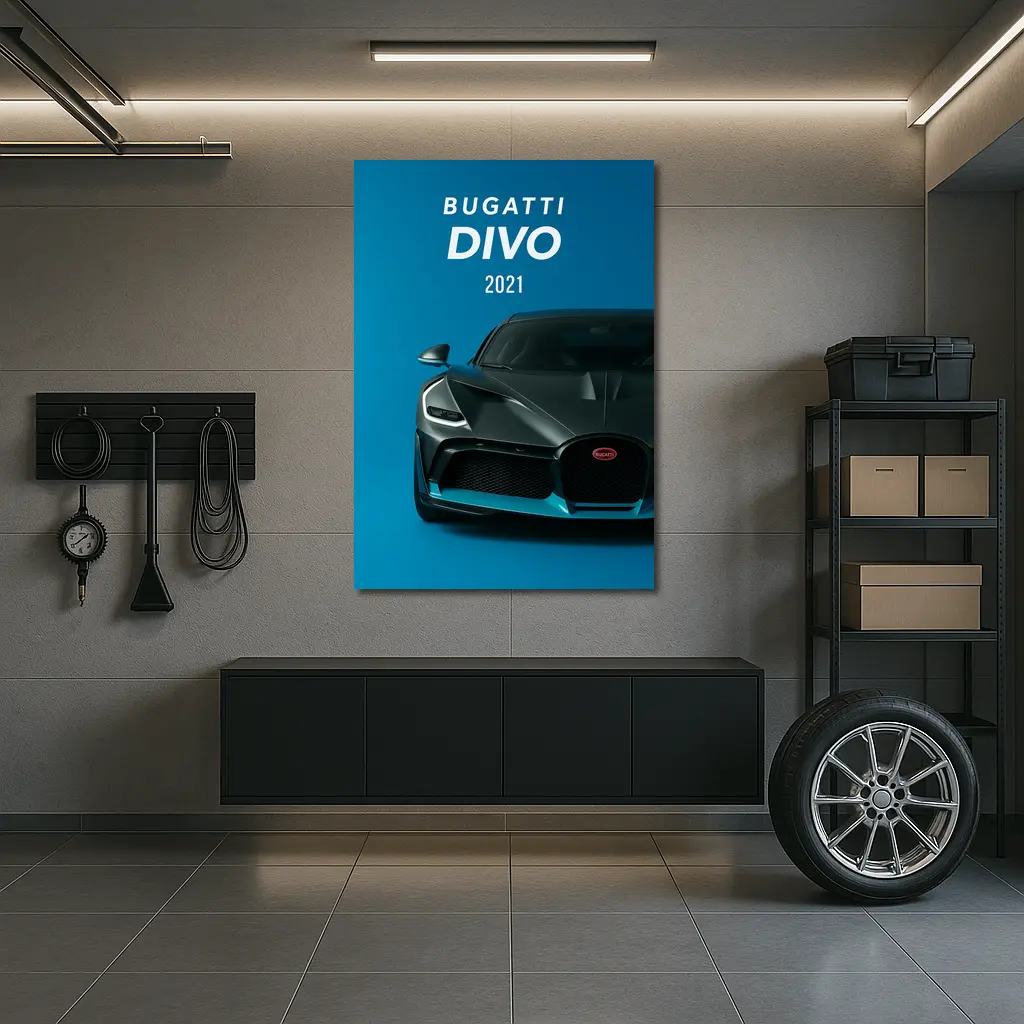 Bugatti Divo Front View Blue Background – Wall Art