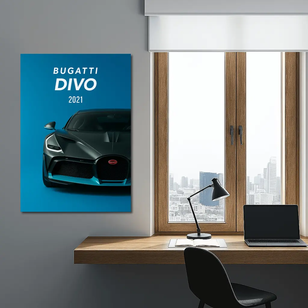 Bugatti Divo Front View Blue Background – Wall Art