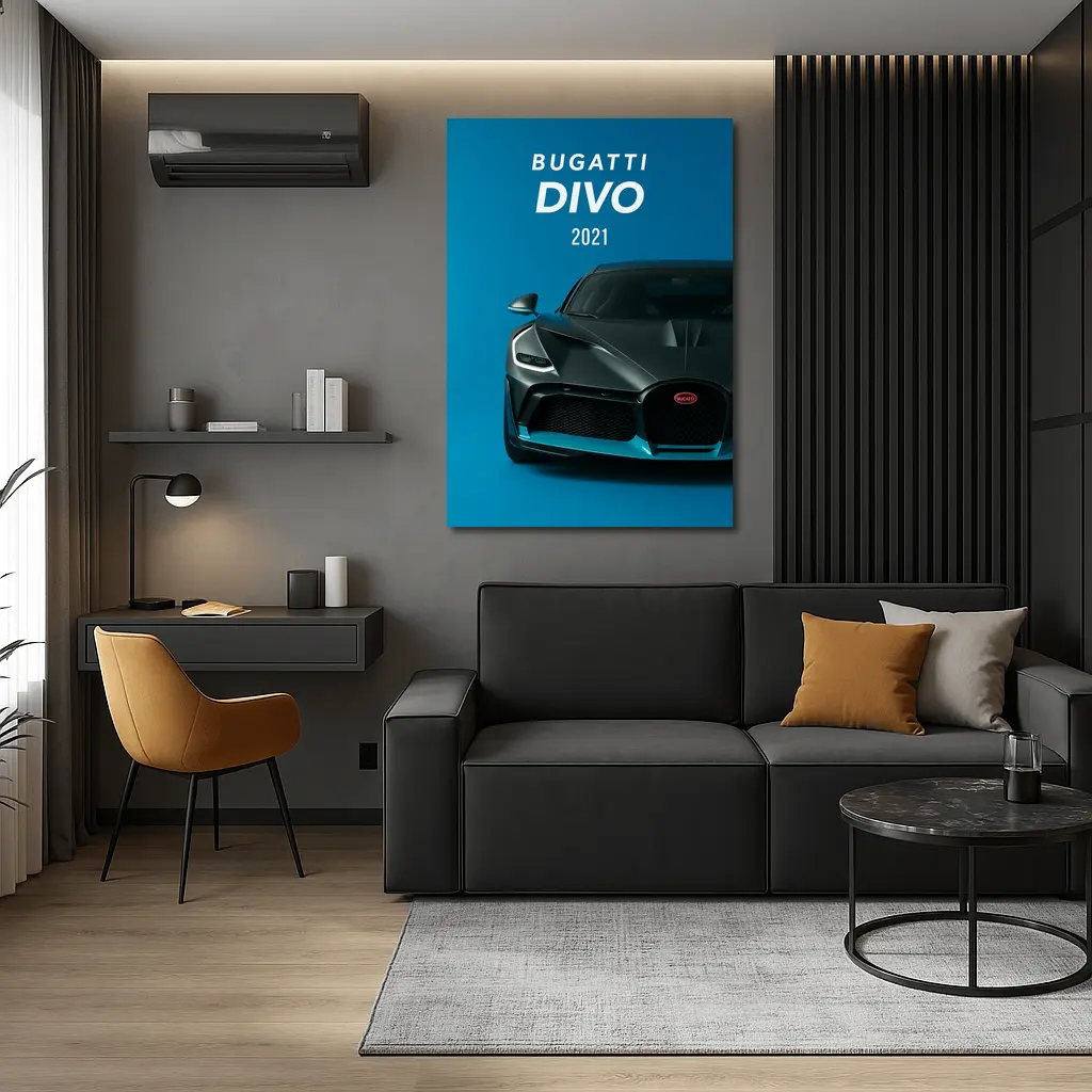 Bugatti Divo Front View Blue Background – Wall Art