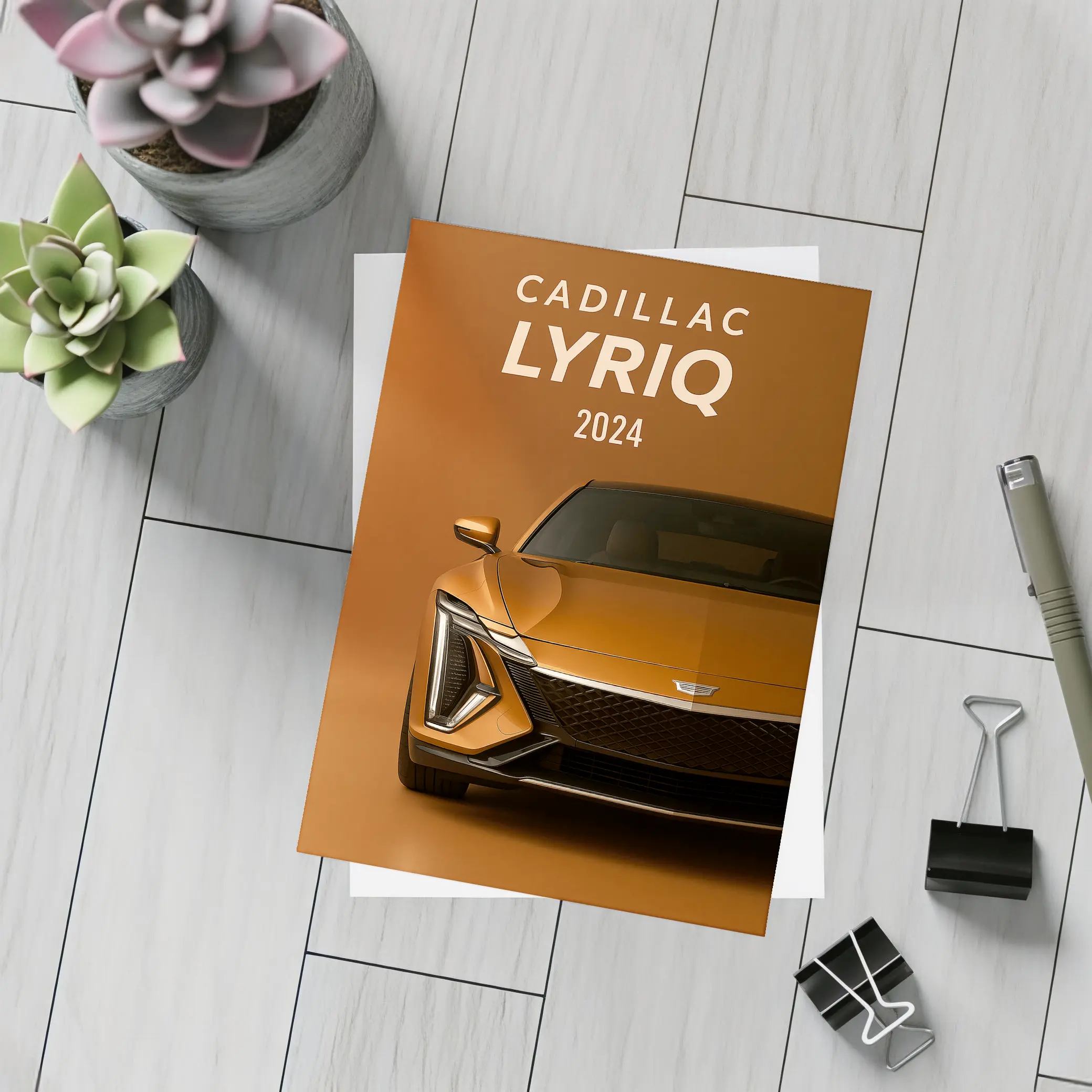 Cadillac Lyriq Front View Orange Background – Postcards
