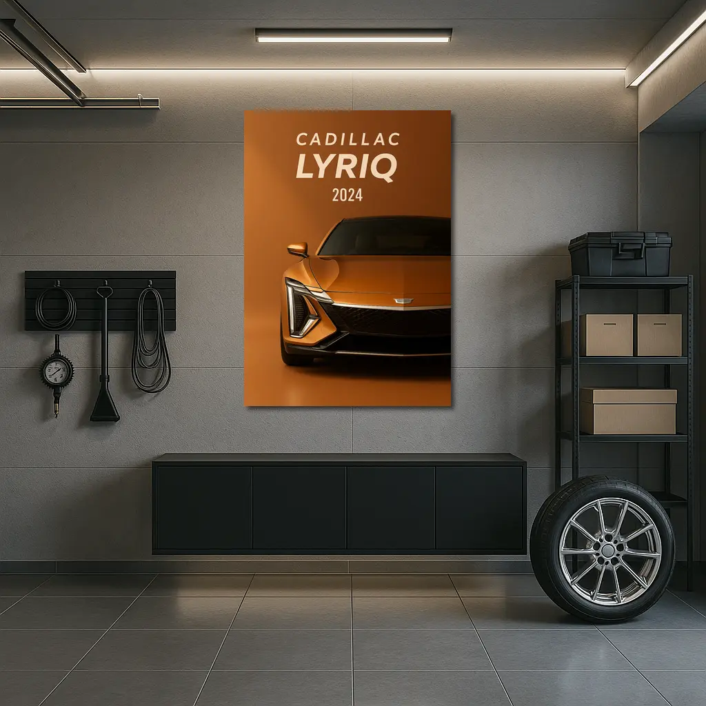 Cadillac Lyriq Front View Orange Background – Wall Art