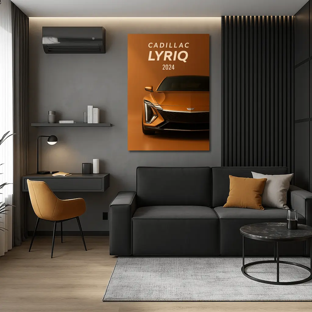 Cadillac Lyriq Front View Orange Background – Wall Art