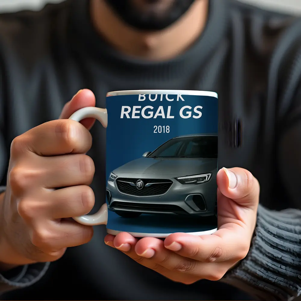 Buick Regal GS Silver Car Blue Background – Mugs