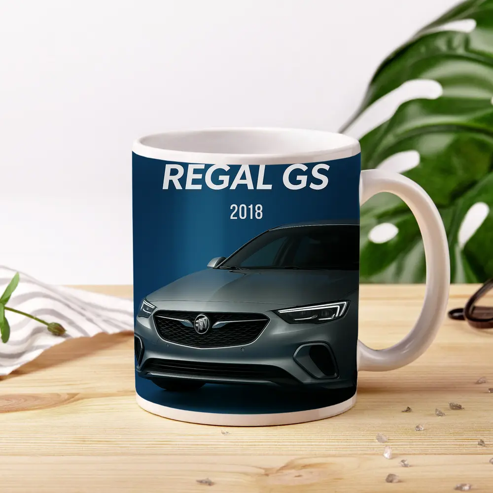 Buick Regal GS Silver Car Blue Background – Mugs