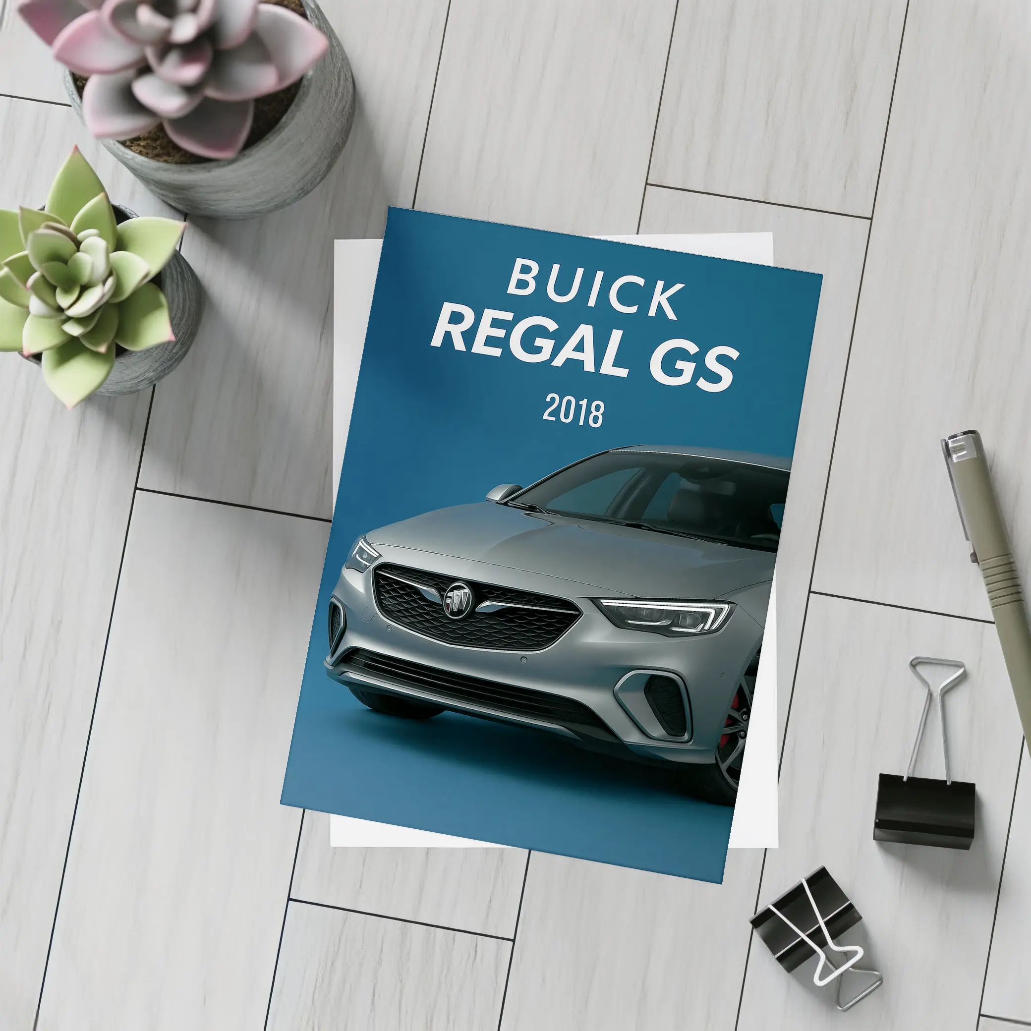 Buick Regal GS Silver Car Blue Background – Postcards