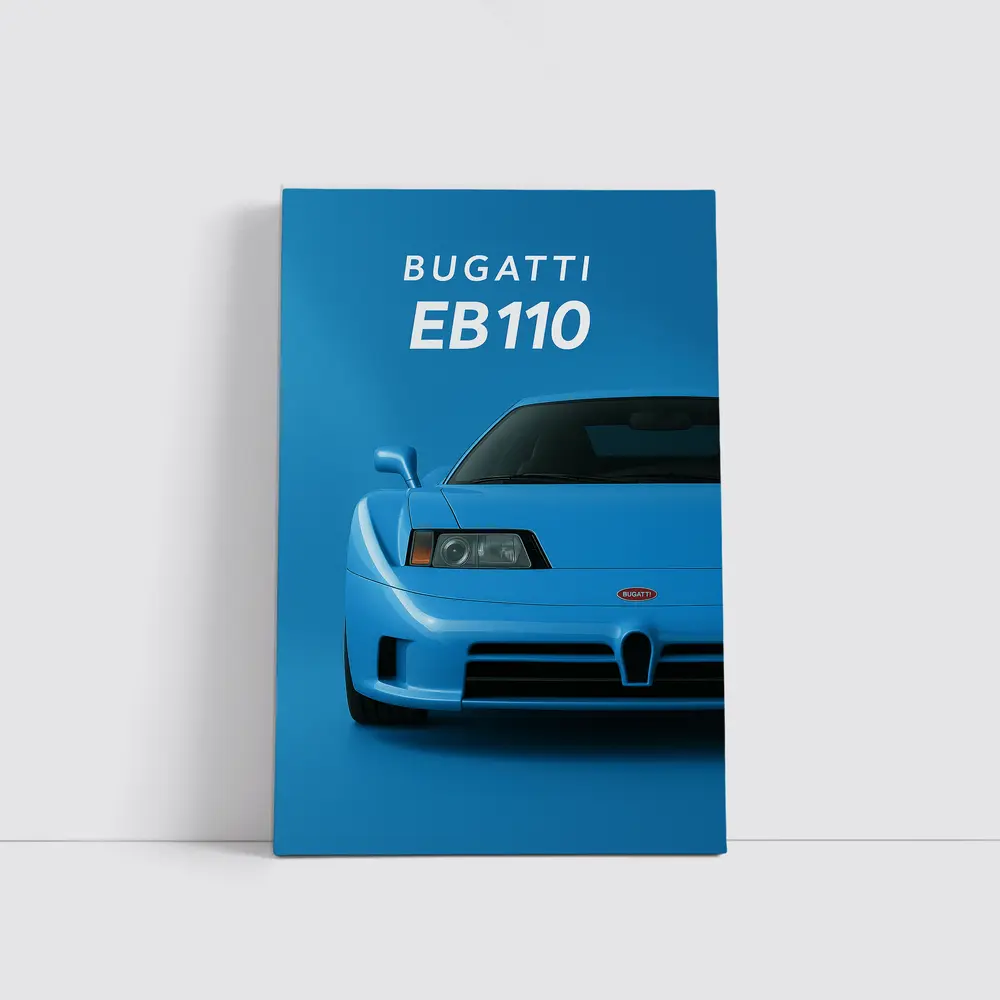 Bugatti EB110 Front View Blue Background – Wall Art