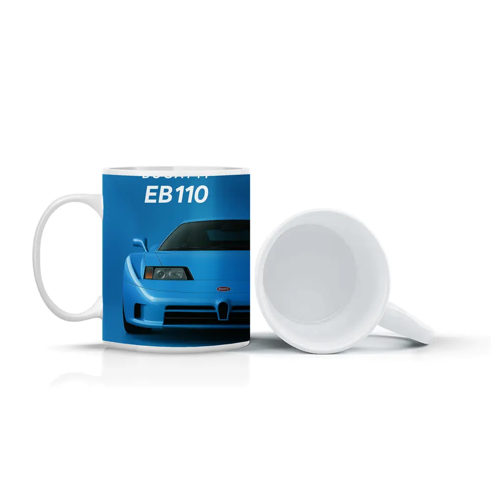 Bugatti EB110 Front View Blue Background – Mugs