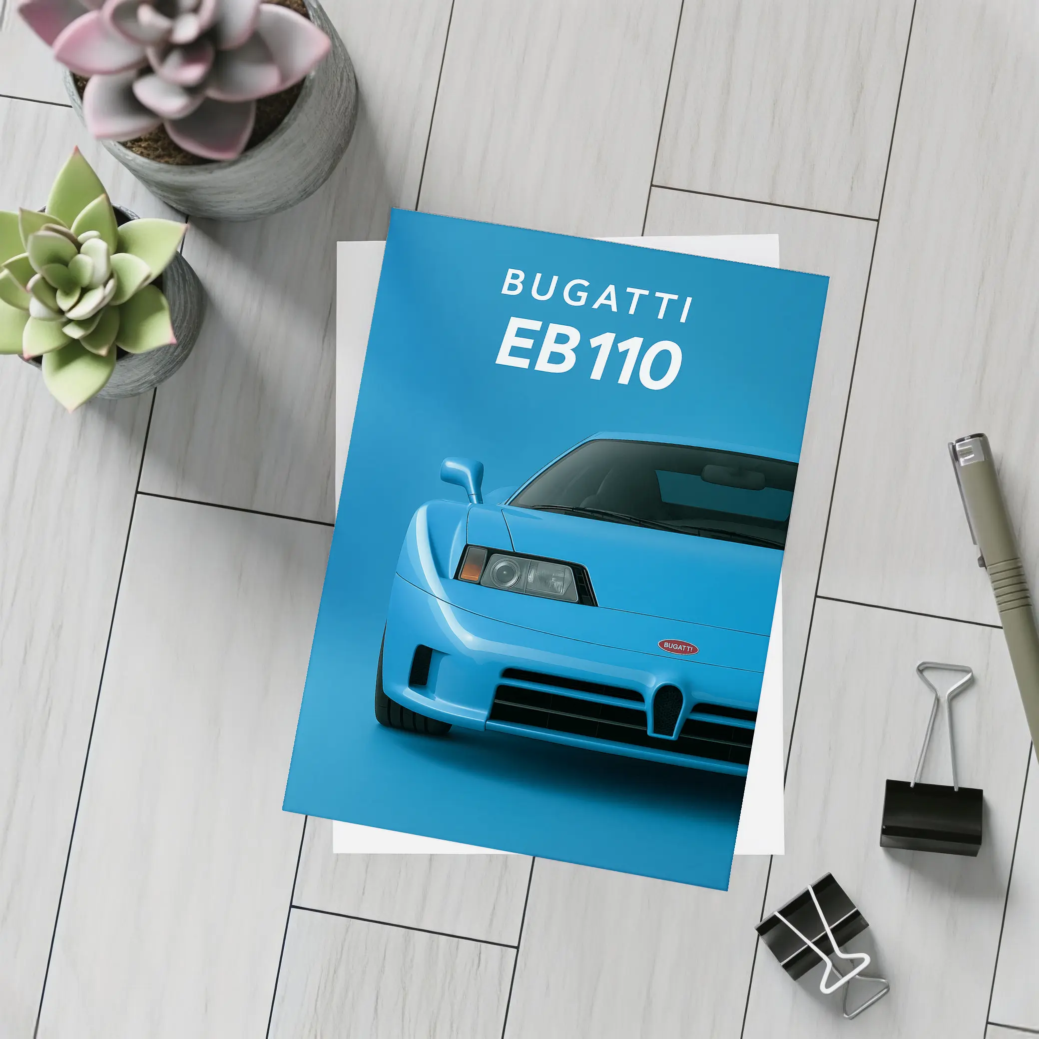 Bugatti EB110 Front View Blue Background – Postcards