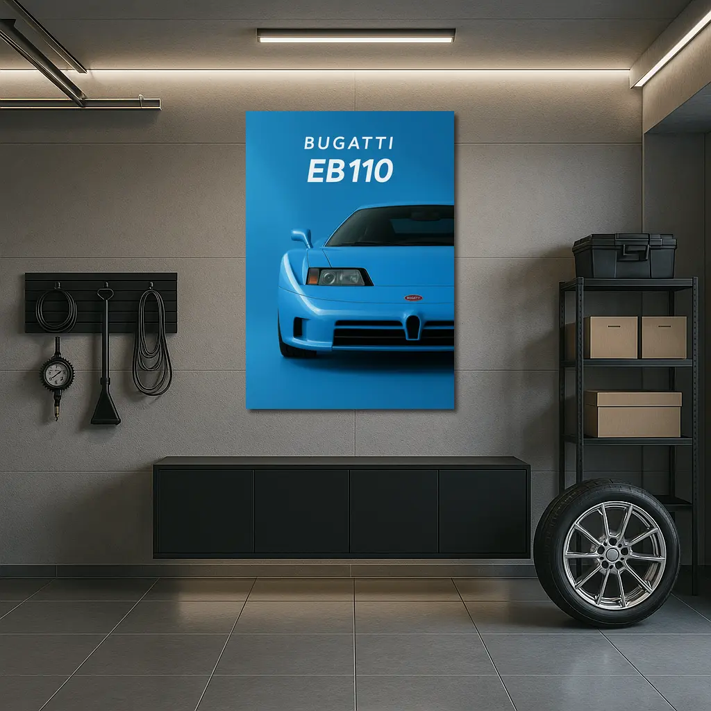 Bugatti EB110 Front View Blue Background – Wall Art