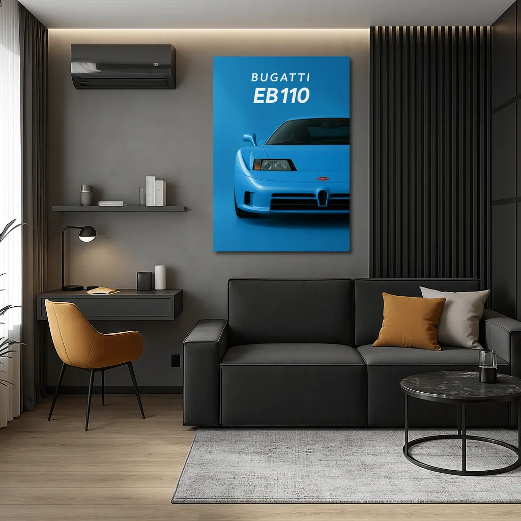 Bugatti EB110 Front View Blue Background – Wall Art