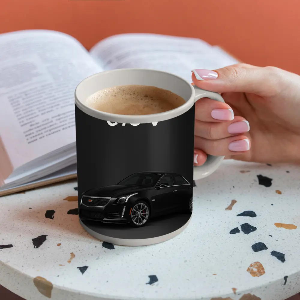 Cadillac CTS V Black on Dark Background – Mugs