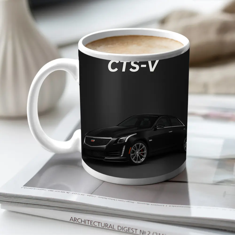 Cadillac CTS V Black on Dark Background – Mugs
