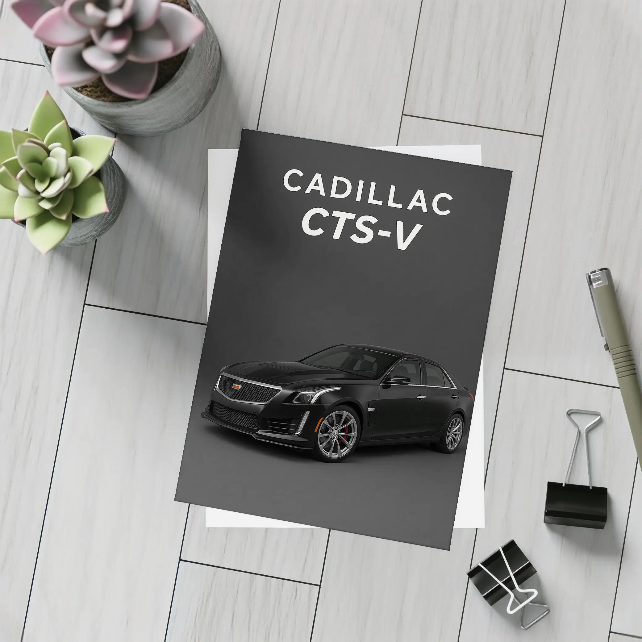 Cadillac CTS V Black on Dark Background – Postcards