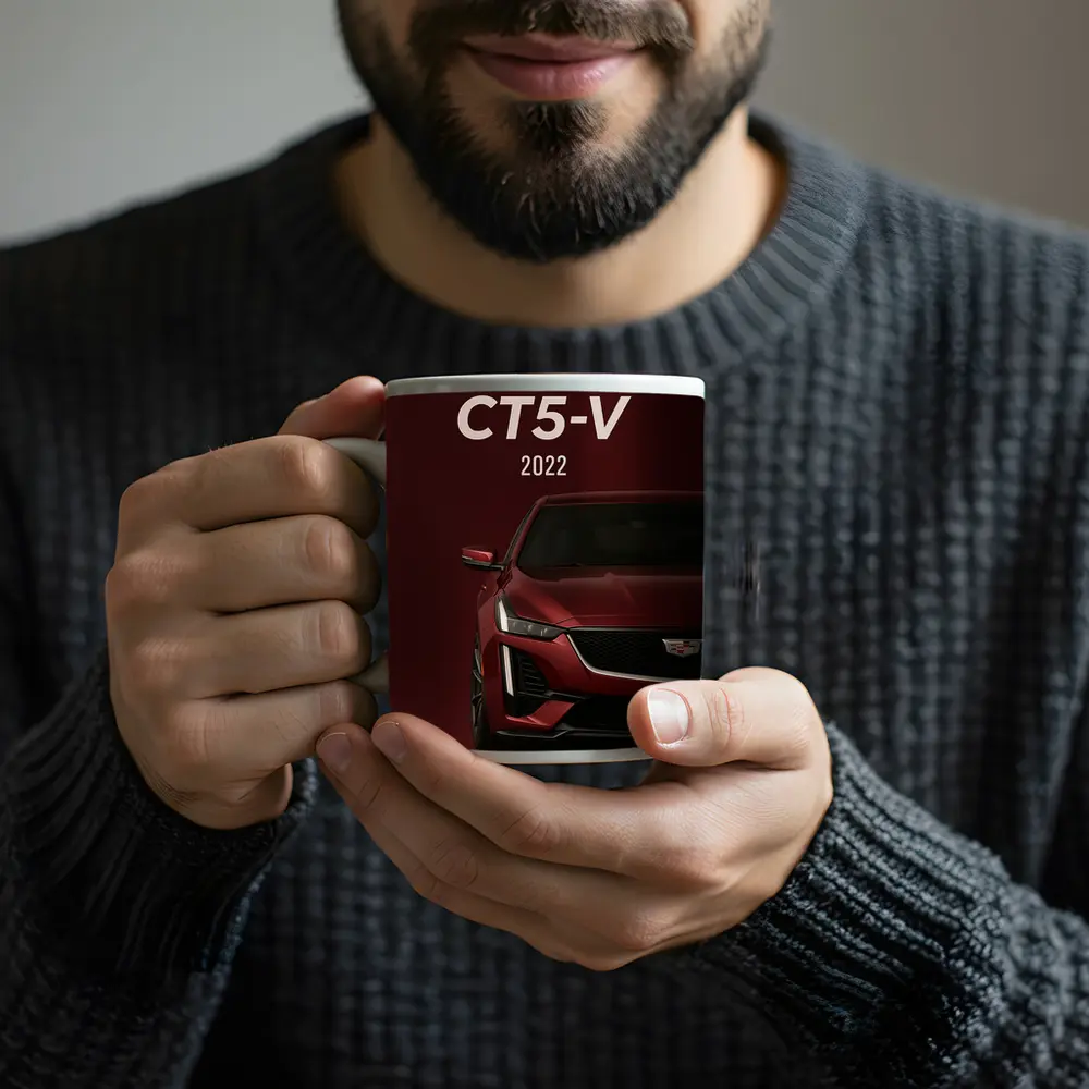 Cadillac CT5 V Dark Red Background – Mugs