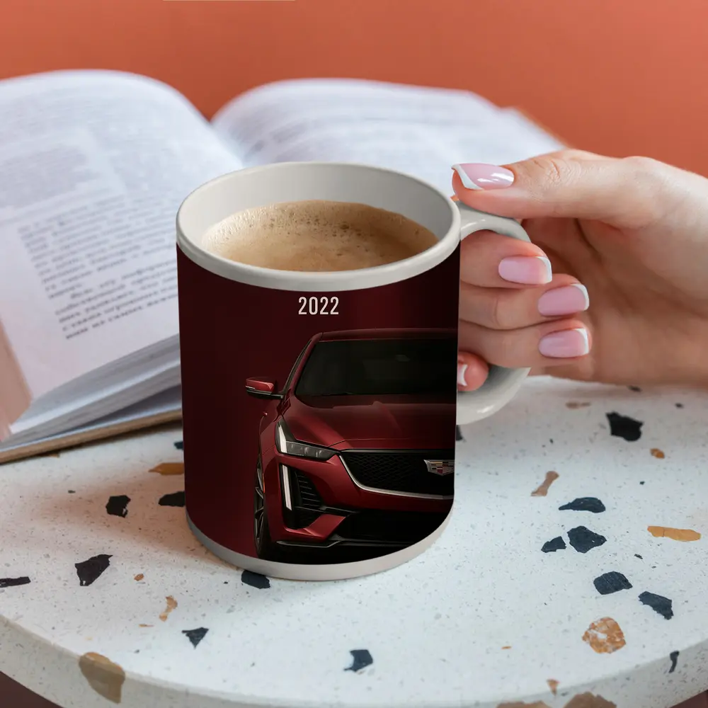 Cadillac CT5 V Dark Red Background – Mugs