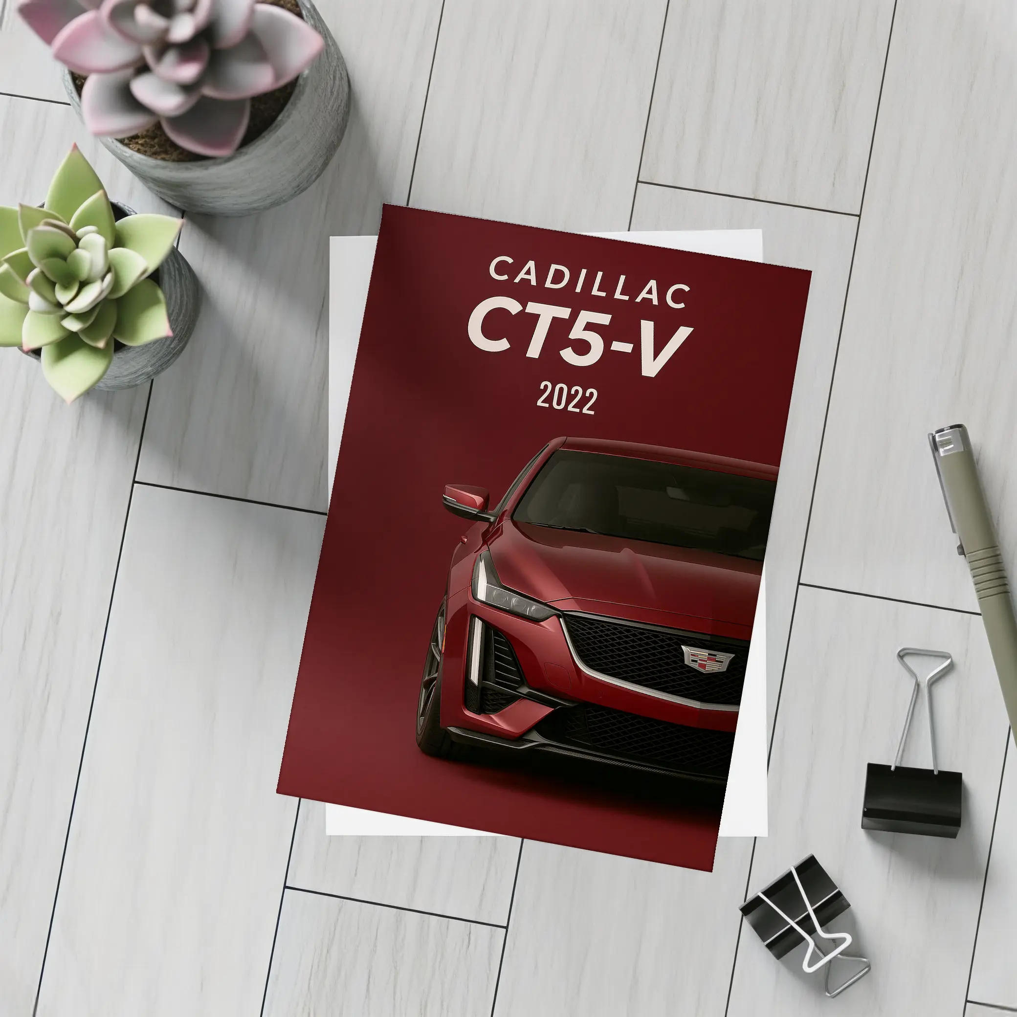 Cadillac CT5 V Dark Red Background – Postcards