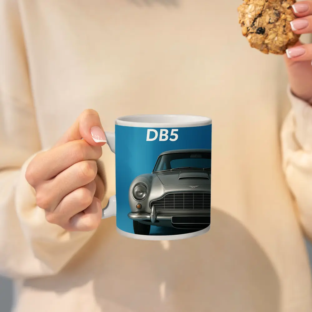 Aston Martin DB5 Silver Blue Background – Mugs