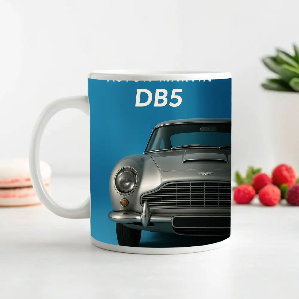 Aston Martin DB5 Silver Blue Background – Mugs