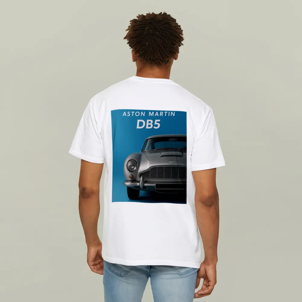 Aston Martin DB5 Silver Blue Background – T-Shirts