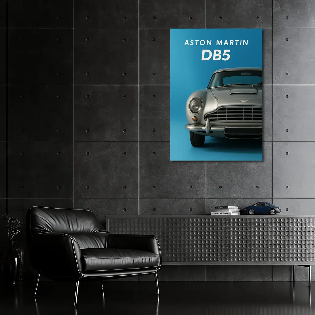 Aston Martin DB5 Silver Blue Background – Wall Art