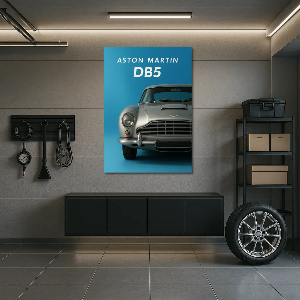 Aston Martin DB5 Silver Blue Background – Wall Art