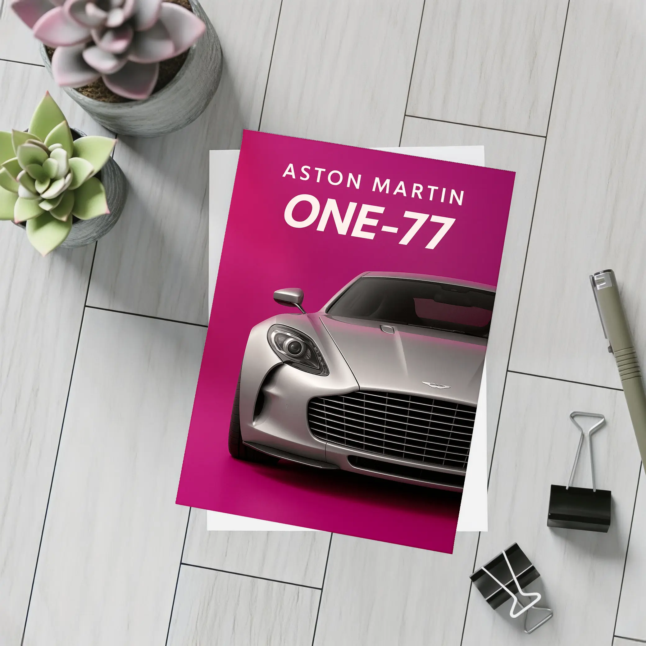 Aston Martin One Seventy Seven Pink Background – Postcards