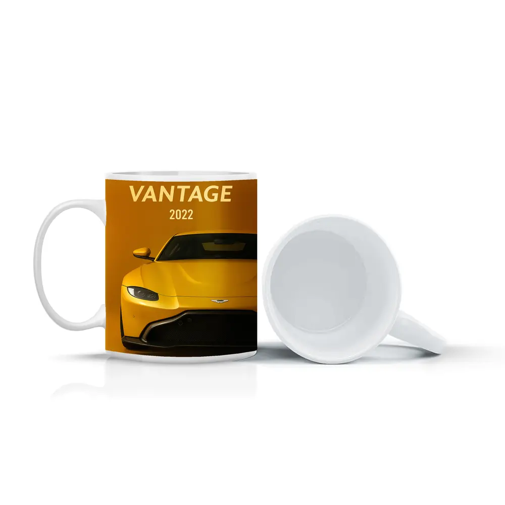 Aston Martin Vantage Yellow Studio Front View – Mugs