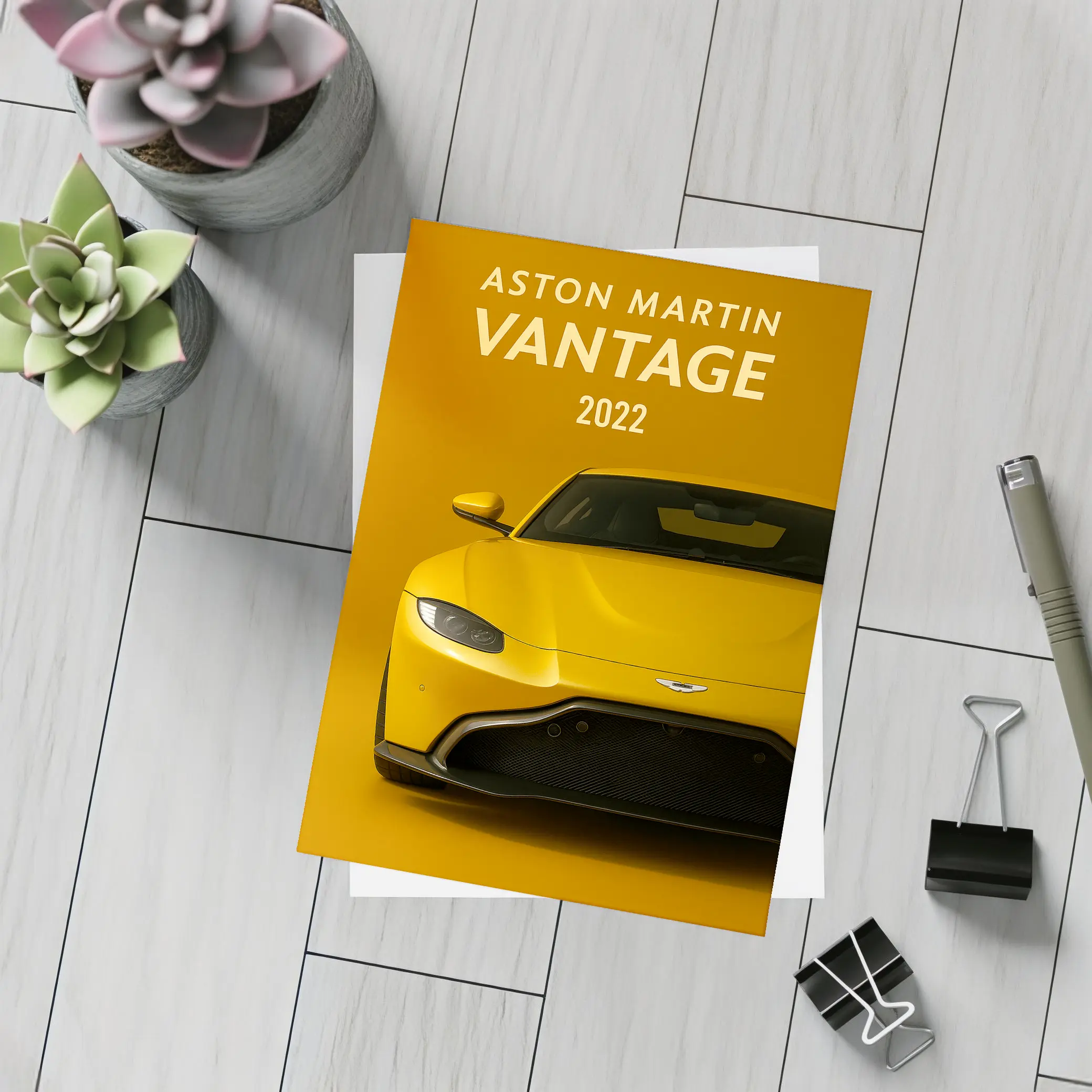 Aston Martin Vantage Yellow Studio Front View – Postcards